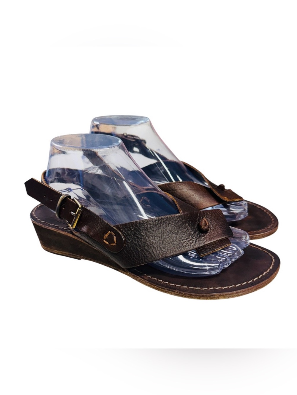 Inkolives-Lido Azzuro Terra Brown Leather Sandals Size EU40 US 9